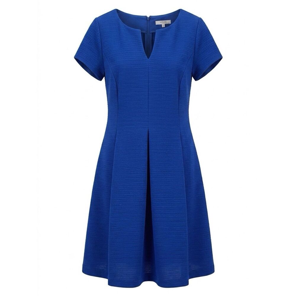 COBALT BLUE FRONT PLEATED SHORT SLEEVE DRESS BY STUDIO ONE SIZE 16W